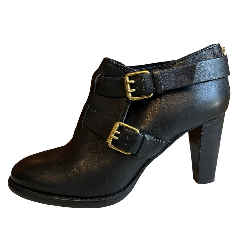 J Crew Leather Ankle Boots Booties Double Buckle Detail Black 9.5